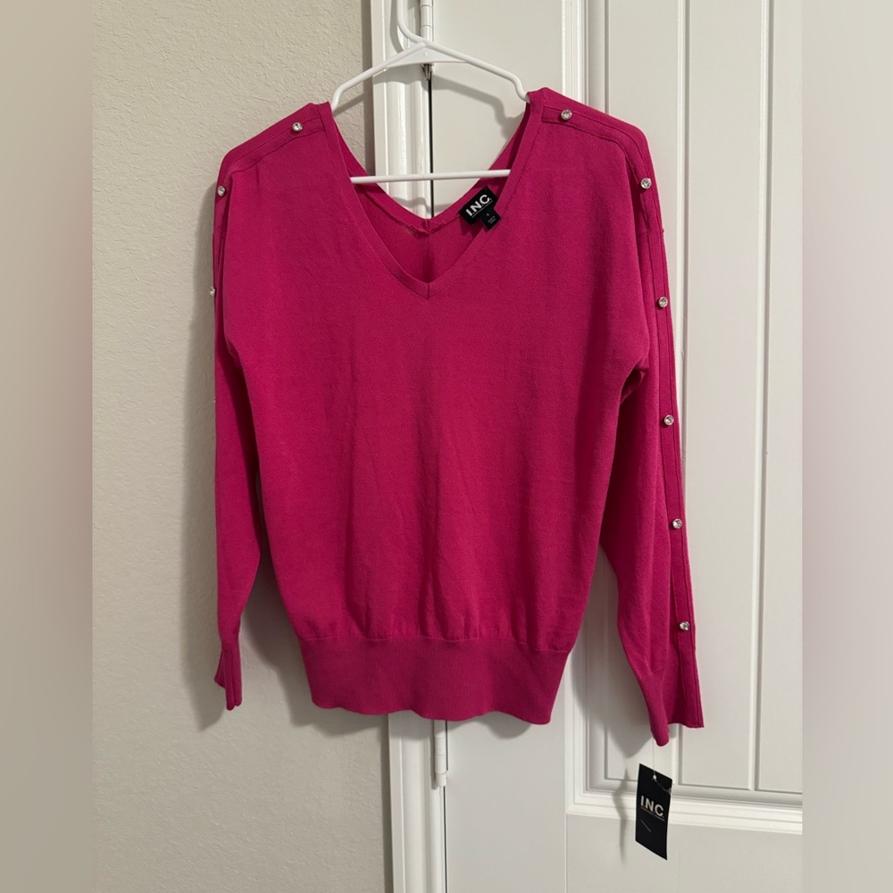 INC International Concepts V-Neck Pink Sweater Fitted Knit